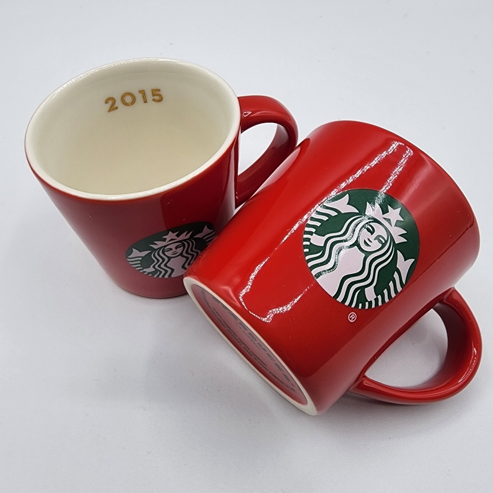 Starbucks Mermaid Logo Red Demitasse Cups 2015-3 oz Set of 2 /Espresso cups